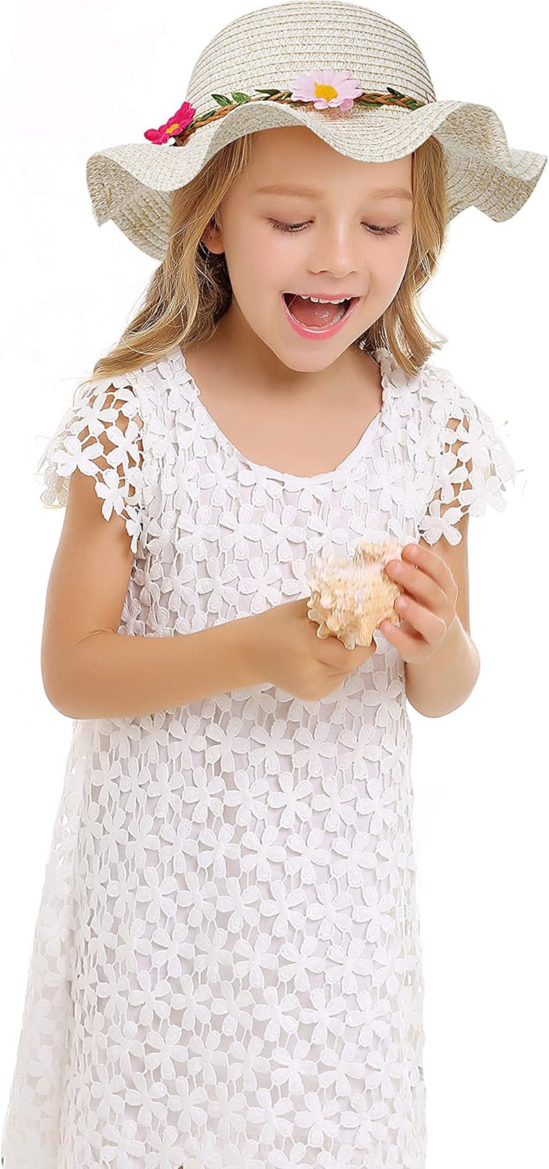 Sun Straw Hat Kids Girls Large Wide Brim Travel Beach Beanie Cap