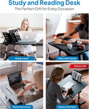 Deskpro XL 23.6" Ergonomic Adjustable Laptop Bed Desk, Laptop Bed Table | Tray for Eating, Computer, Writing, Floor, Couch | Large Lap Desk for Adults | Leather, Drawer, Book Stand (Black)