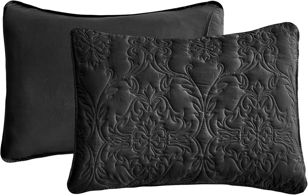 Sophia and William 3 Pieces Quilt Set Queen/Full Size with 1 Quilt and 2 Pillow Shams, Reversible Microfiber Bedding Bedspread Coverlet Set, Cozy, Lightweight and Hypoallergenic, Black