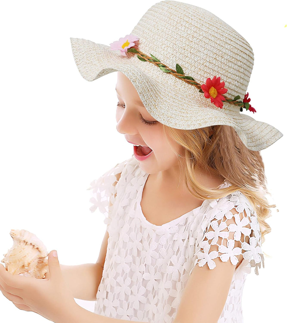 Sun Straw Hat Kids Girls Large Wide Brim Travel Beach Beanie Cap