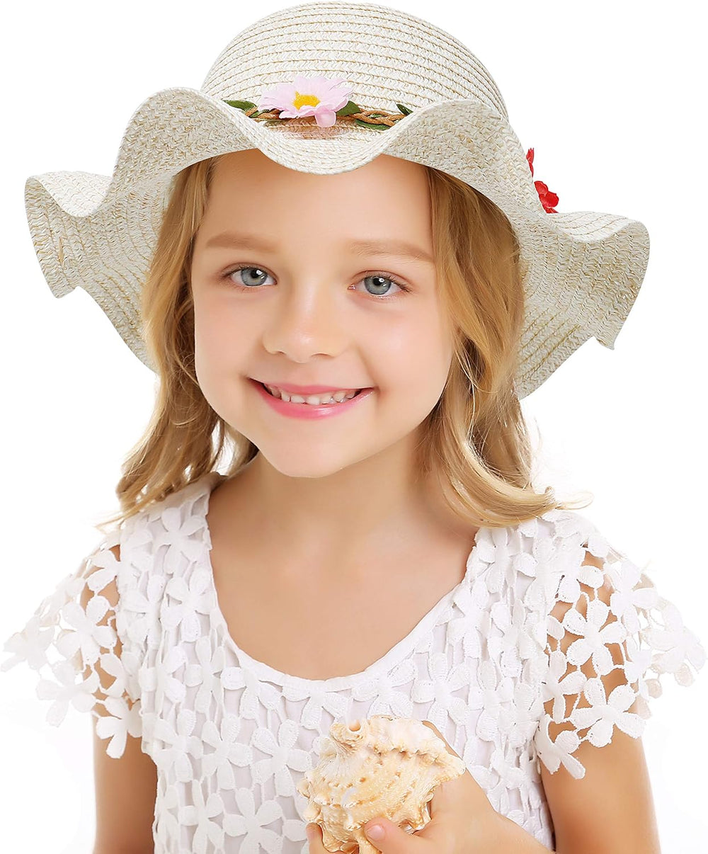 Sun Straw Hat Kids Girls Large Wide Brim Travel Beach Beanie Cap