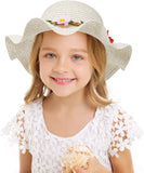 Sun Straw Hat Kids Girls Large Wide Brim Travel Beach Beanie Cap