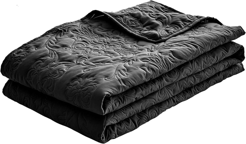 Sophia and William 3 Pieces Quilt Set Queen/Full Size with 1 Quilt and 2 Pillow Shams, Reversible Microfiber Bedding Bedspread Coverlet Set, Cozy, Lightweight and Hypoallergenic, Black