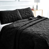 Sophia and William 3 Pieces Quilt Set Queen/Full Size with 1 Quilt and 2 Pillow Shams, Reversible Microfiber Bedding Bedspread Coverlet Set, Cozy, Lightweight and Hypoallergenic, Black